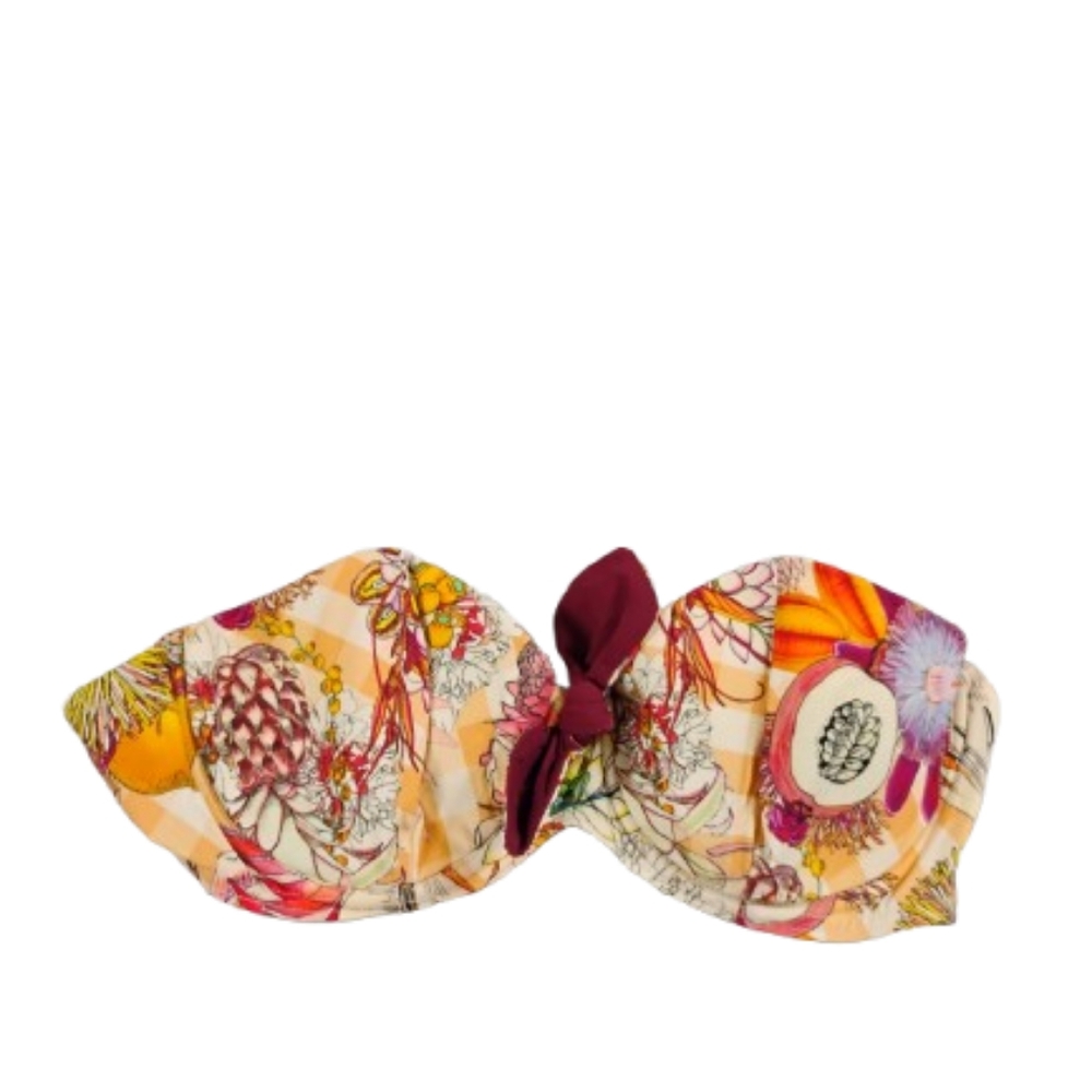 Seilenna Women's Strapless Underwire Tropical Print Bikini Top Sz M